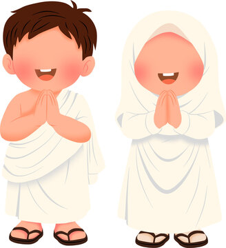 children in ihram for hajj pilgrimage illustration
