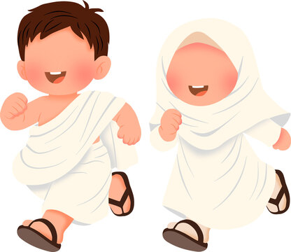 children in ihram clothing for hajj pilgrimage