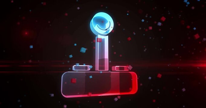 Joystick video game controller symbol digital abstract concept holographic glass. Cyber technology and computer background 3d object.