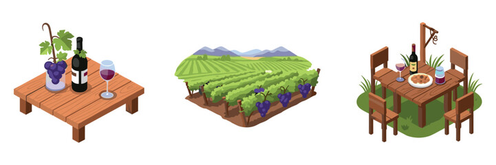 Obraz premium Wine tasting and vineyard dining icons displayed on white background