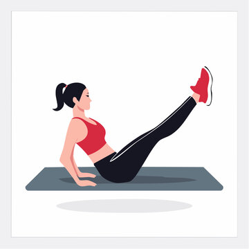 Woman Performing V-Ups Exercise on Yoga Mat