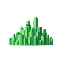 Fototapeta premium Green Cityscape Silhouette with Modern Skyscrapers and Shadows on White Background