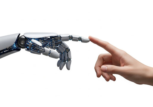 Robot hand touching human hand