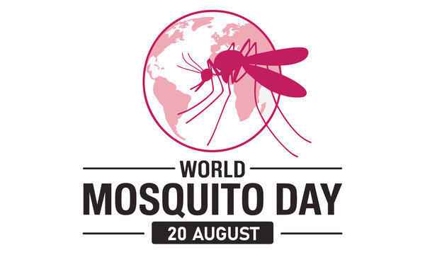 Professional World Mosquito Day graphic with a pink globe and mosquito icon on white background to raise global health awareness.