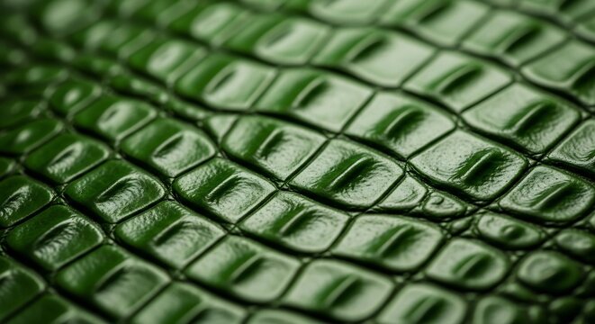 Close up macro shot of a textured green alligator skin pattern.