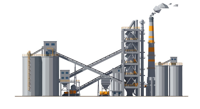 Industrial factory with smoke stack pipes.