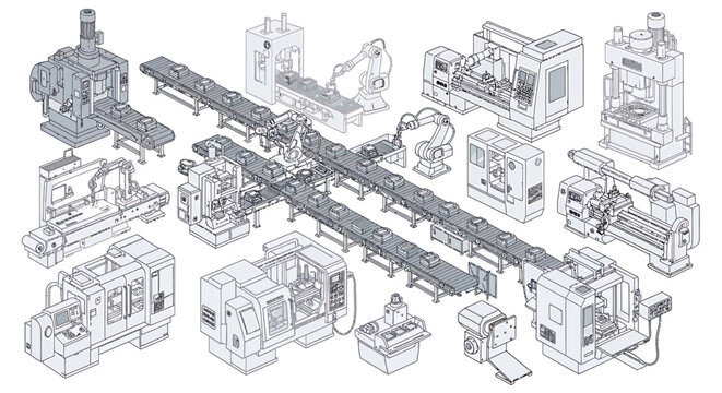 Industrial machinery and factory equipment.