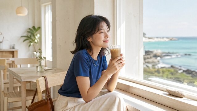 창가에서 커피 마시는 여인 / Woman Drinking Coffee by the Window