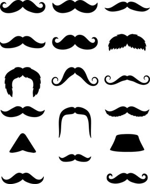 Mustache Silhouette Vector Bundle Featuring Vintage Barber Facial Hair Styles, Retro Hipster Mustache Icons and Black White Grooming Elements for Logo, Barbershop and Father&rsquo;s Day Designs