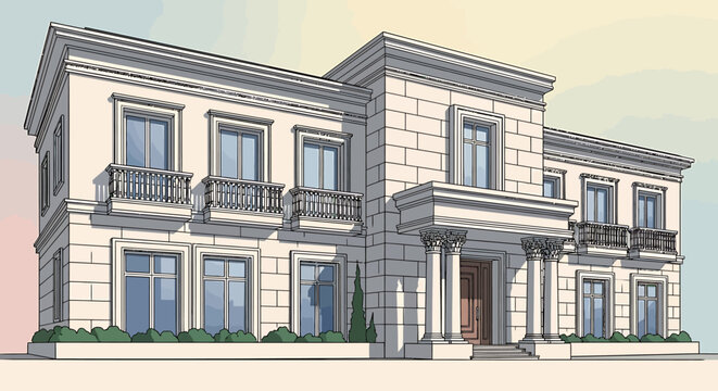 Large Modern Two Story Residential House.