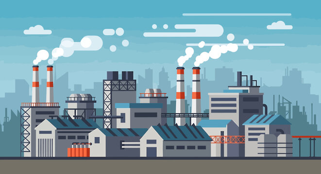 Industrial factory with smoking chimneys.