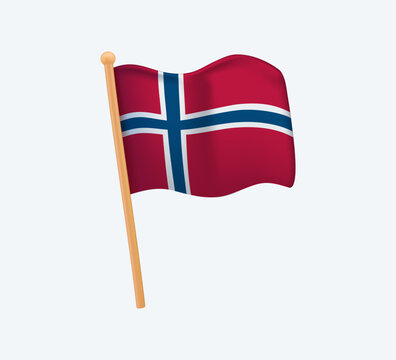 Official national flag of the Kingdom of Norway, 3D vector illustration. Norway flag waving on pole. Nordic cross design in red, white and indigo blue colors. Professional vector for Scandinavian