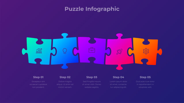 Five Piece Puzzle Workflow Layout on Dark Background