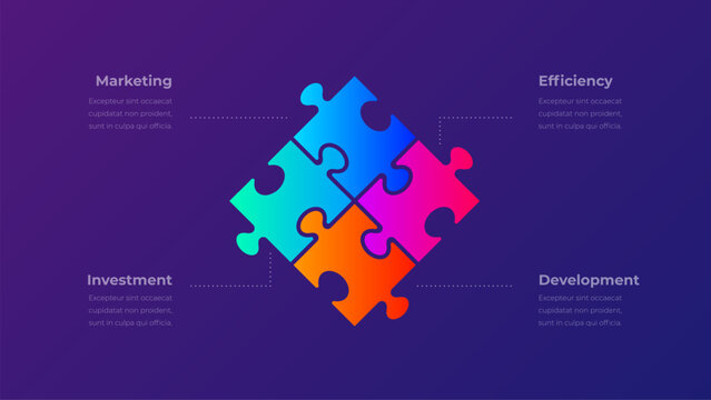 Four Piece Puzzle Connection Layout with Callout Lines on Dark Background