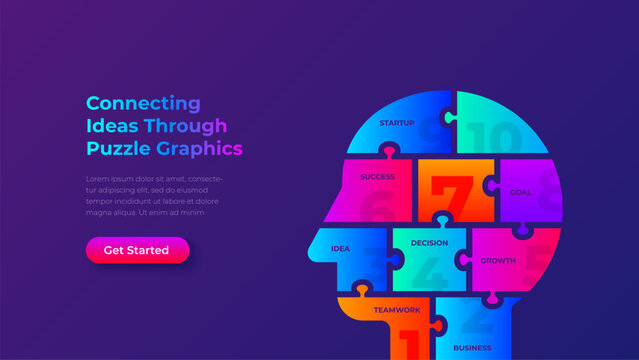 Ten Piece Puzzle Head Diagram for Ideas and Planning on Dark Background