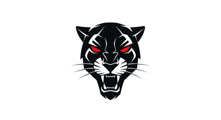 Fierce Black Panther Head Logo, Aggressive Animal Mascot, Red Eyes, White Background © nanik