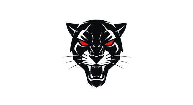 Fierce Black Panther Head Logo, Aggressive Animal Mascot, Red Eyes, White Background