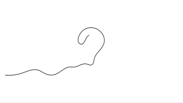 Animated self drawing Continuous one line drawing of Minimalist line art, abstract wave design, simple black curve, modern graphic element, decorative border