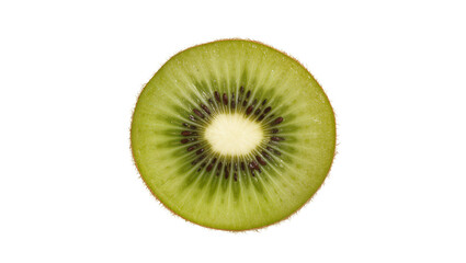 Fototapeta premium Round kiwi slice with green flesh and black seeds, isolated on transparent background