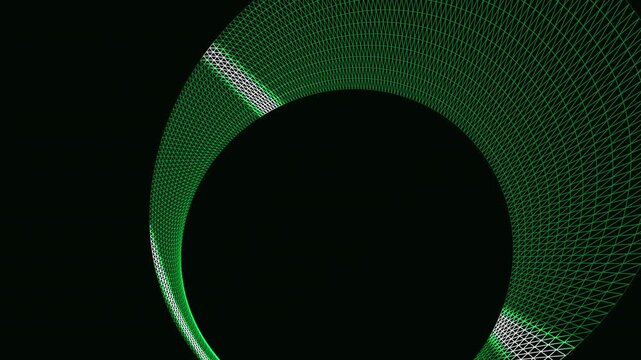Flawless mathematical seamless loop of a M&ouml;bius strip. Generated via code, this 4K wireframe background features sweeping scanners in matrix green colors. Perfect for tech projects.