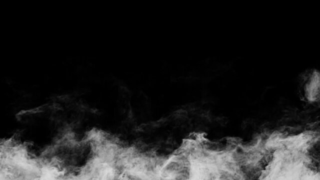 Rising smoke overlay. Steam rising on black background. Hot steam vapor effect