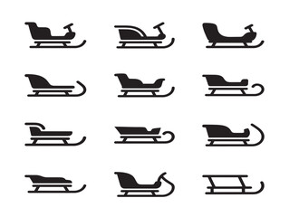 Obraz premium Set of winter sleds and sleighs vector line art illustration