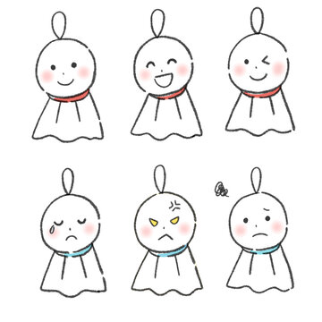色々な表情のてるてる坊主のイラスト