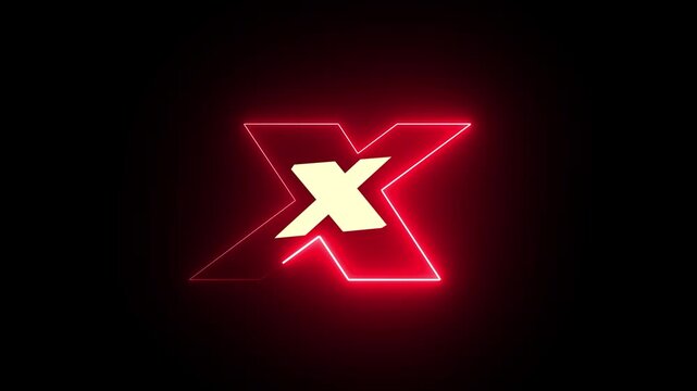 Neon glowing letter x symbol animation on black background dynamic digital typography art motion graphic design element futuristic light stroke effect pulsating vibrant signage icon render loop sequen