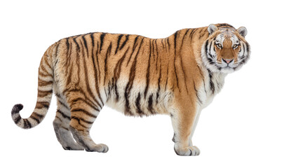 Obraz premium Majestic tiger with orange and black stripes standing alert, isolated on transparent background