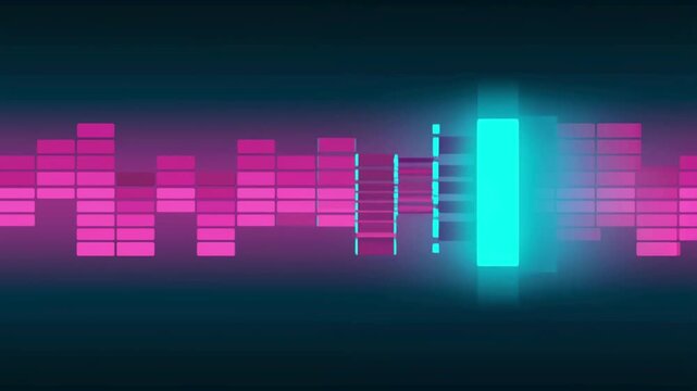 Glowing equalizer bars pulse brightly on screen
