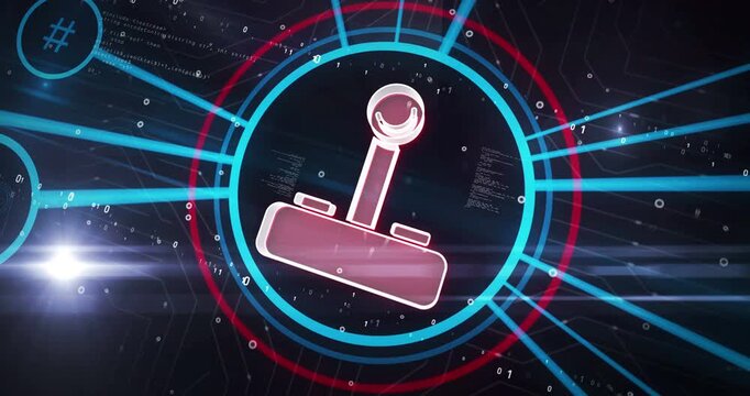 Joystick video game controller symbol digital concept. Cyber technology and computer network background abstract 3d animation.