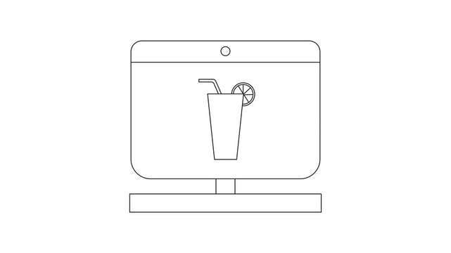 Minimalist Line Art Icon of a Refreshing Drink on a Screen.