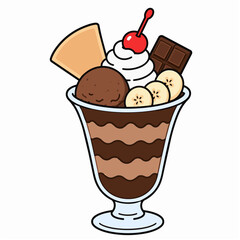 Banana chocolate ice cream Parfait Icon Illustration © HYEONJI
