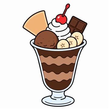 Banana chocolate ice cream Parfait Icon Illustration