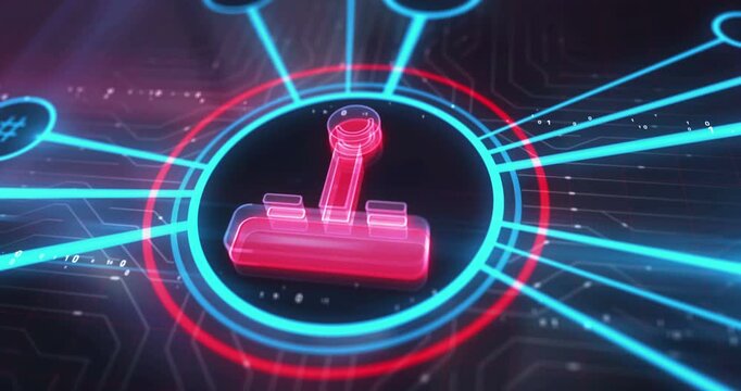 Joystick video game controller symbol digital concept. Cyber technology and computer network background abstract 3d animation.