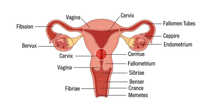 Female Reproductive System Anatomy Diagram with Labels.