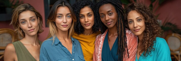 Fototapeta premium Diverse women smiling together in outdoor cafe seating