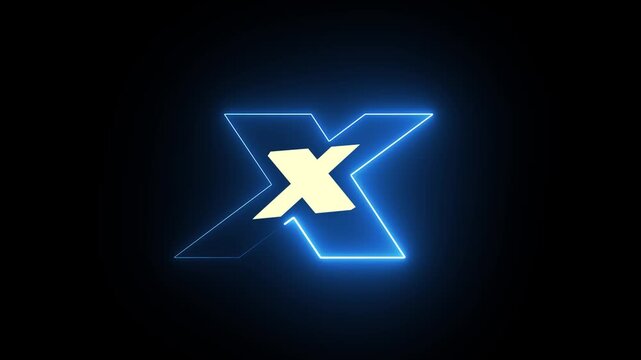 Neon glowing letter x symbol animation on black backNeon letter x glowing animation ground dynamic digital typography art motion graphic design element futuristic light stroke effect pulsating