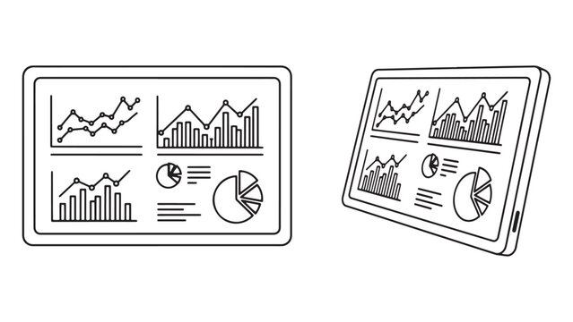 Dashboard analytics report with charts graphs and pie diagrams on tablet screen