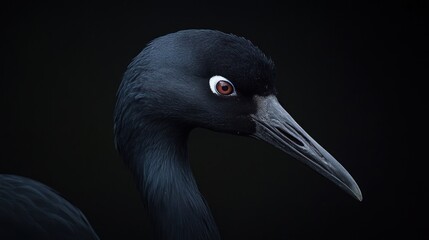 Naklejka premium Close-up profile of black bird against dark background