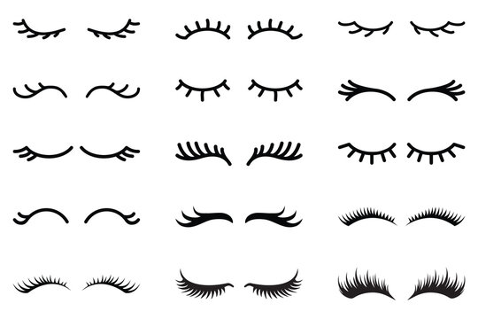 Minimalist Eyelash Silhouette Vector Set Lash Extensions Makeup Artist
