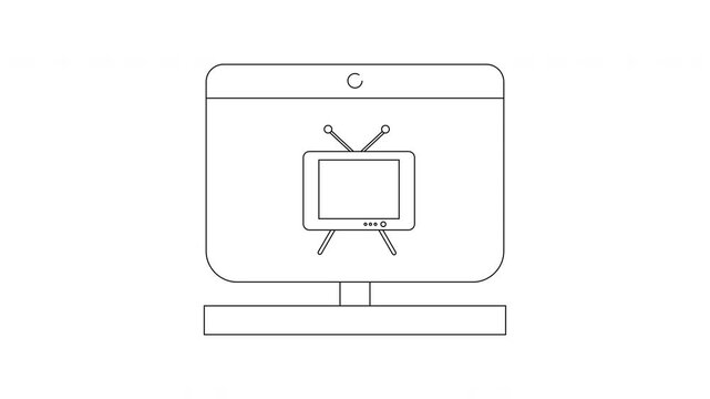 Retro Television Icon on Modern Screen Outline.