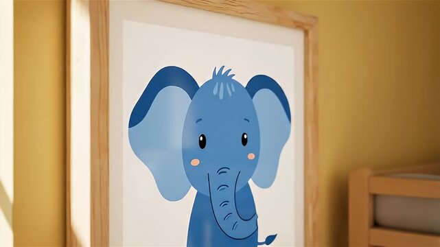 Blue elephant painting in nursery room.