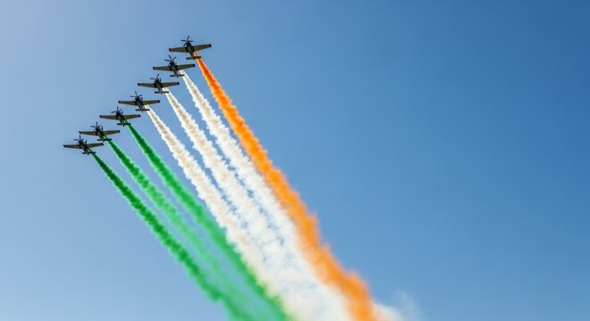 Independence day india celebration air force aerobatic display with tricolor smoke trails