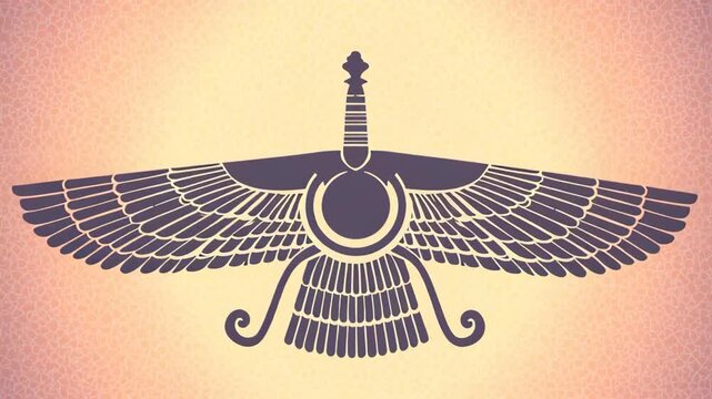 Faravahar symbol, a revered Zoroastrian icon, gracefully displayed on a textured background, representing ancient Persian heritage and spiritual values.