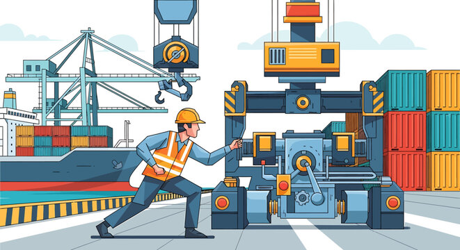 Man working with industrial shipping containers.