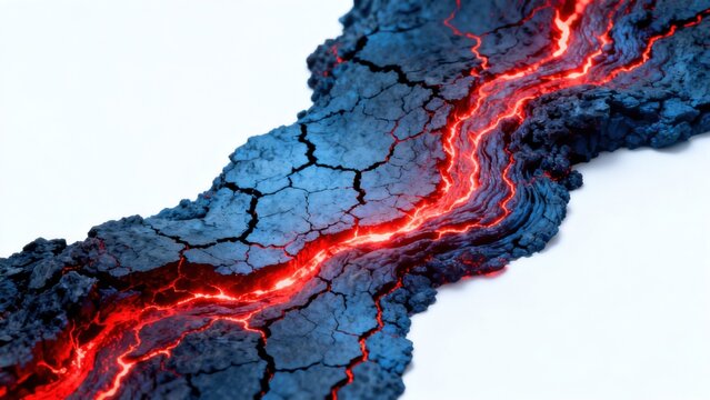 Cooling lava flow with glowing cracks