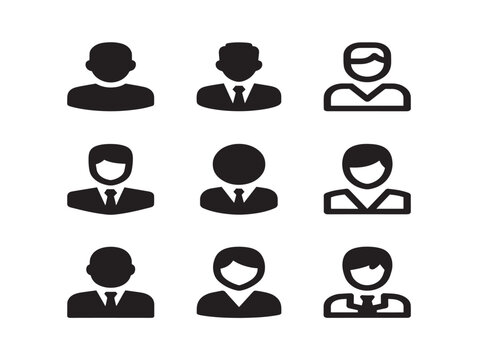 Set of nine flat vector user profile icons with gender and accessibility symbols