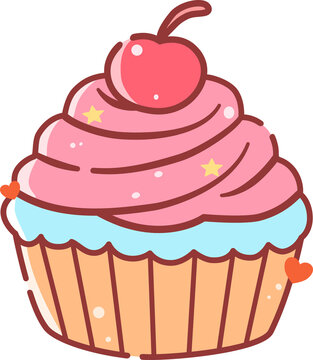 cute cupcake illustration with cherry topping