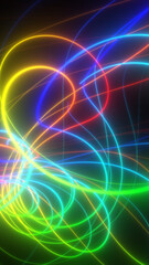 Fototapeta premium Colorful neon light trails and glowing curves forming an abstract futuristic background with soft blur and gradient glow